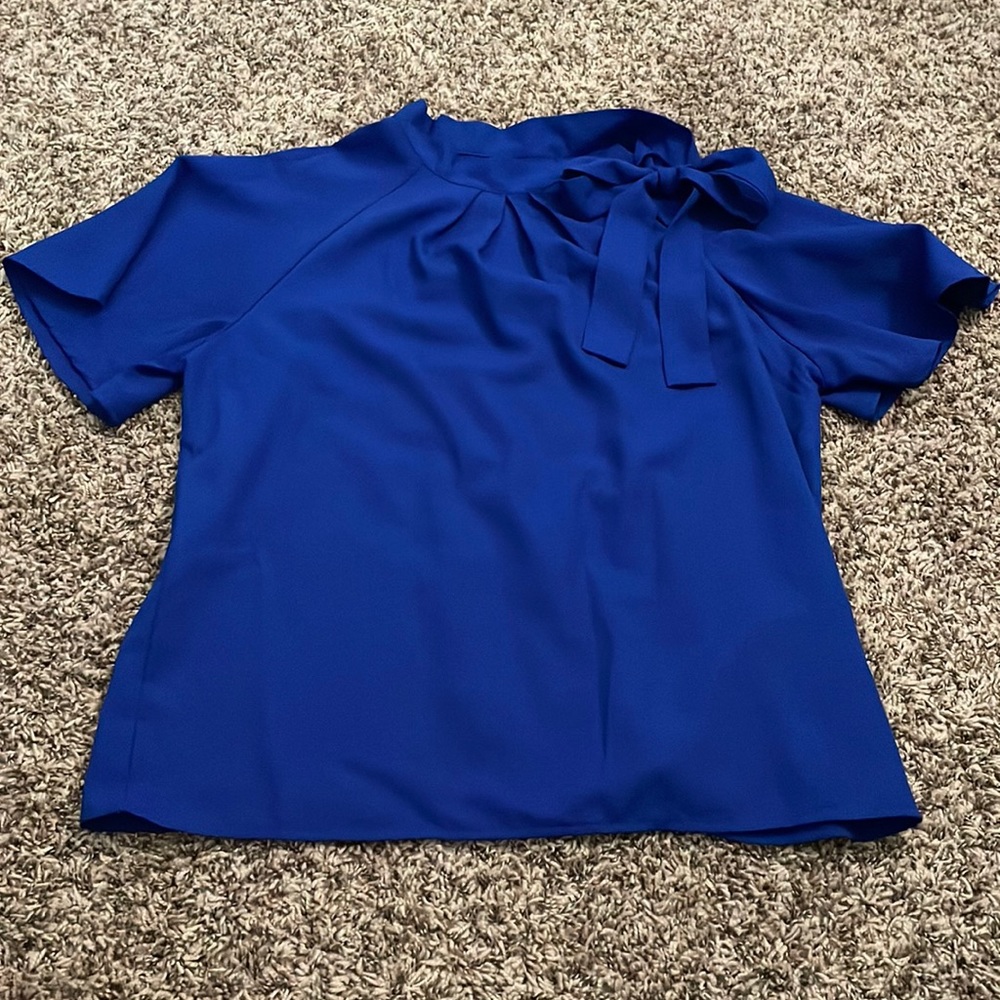 Blue Blouse with neck Bow
